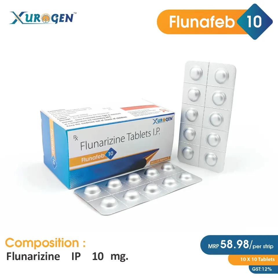 Flunarizine (10mg) Tablet at the best price in PCD Pharma Franchise for Calcium Channel Blocker, Migraine Prevention.